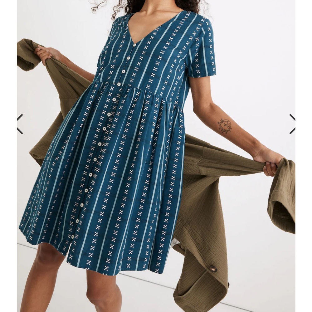 Madewell Alexandra Button-Front Mini Dress in Jacquard Stripe